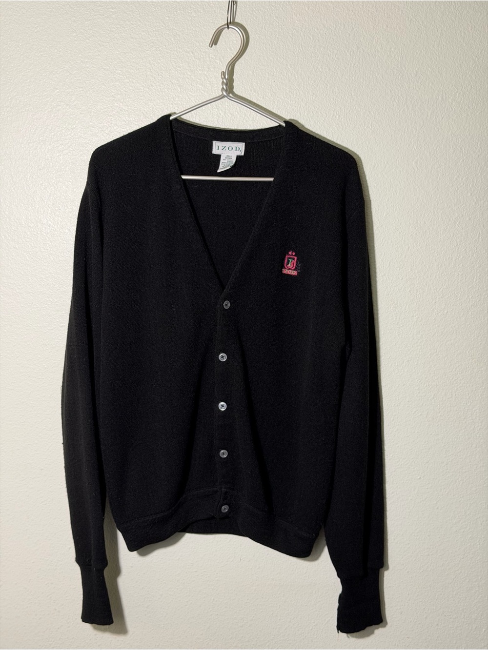 Vintage Izod Cardigan Men’s Large Acrylic Preppy Grandpacore Crest Made Mexico